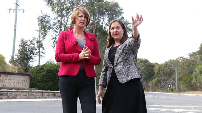 NSW Roads Minister Pavey and Holsworthy state Liberal MP Melanie Gibbons at the intersection of The Avenue, Voyager Point, and Heathcote Rd.