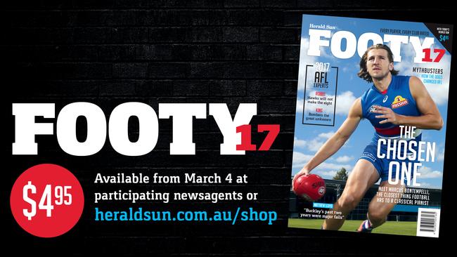 Grab your copy of 'Footy17' from participating newsagents, selected IGA stores or <a href="https://herald-sun-shop.myshopify.com/products/footy17-magazine" rel="nofollow" target="_blank">ORDER NOW from the Herald Sun shop online</a>.