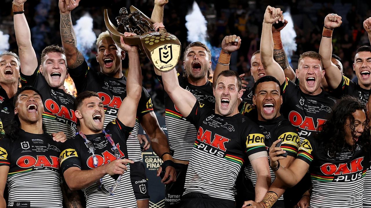 The Panthers celebrate victory in the 2022 NRL grand final. Picture: Cameron Spencer/Getty Images