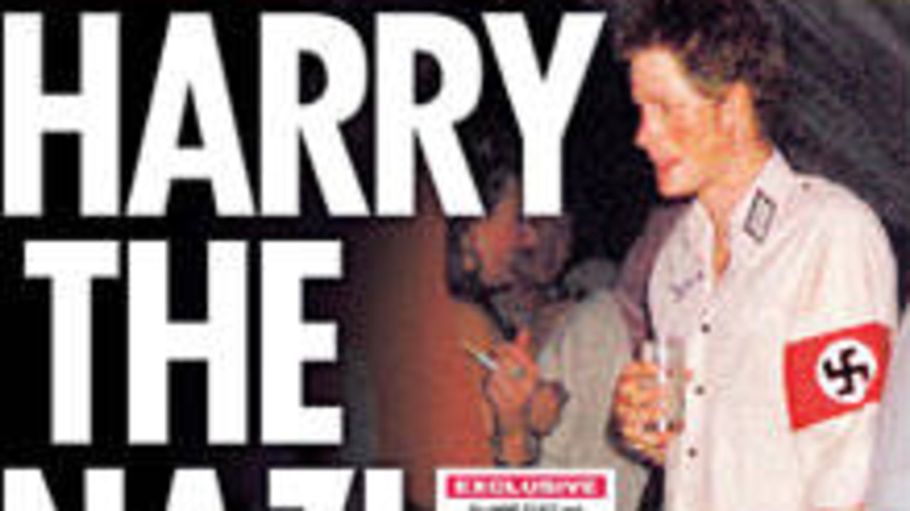 Prince Harry, pictured on the front page of The Sun newspaper in 2005 at a costume party.