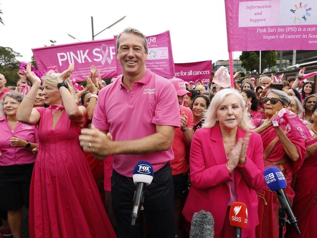 Glenn McGrath with members of the Pink Sari, a not-for-profit provision breast cancer awareness. Picture: Supplied. Picture: Darrian Traynor/Getty Images