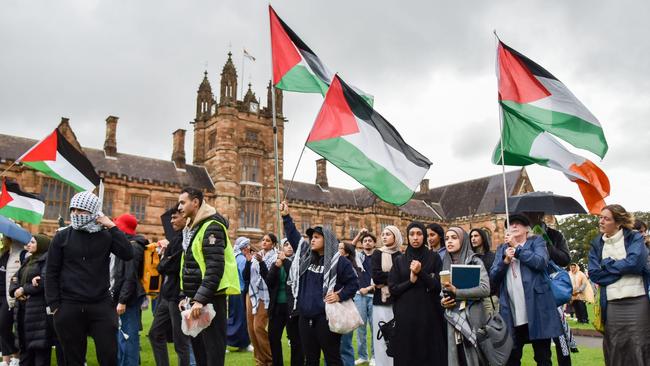 Protesters, like those pictured above at the University of Sydney, have taken to campuses around Australia. Picture: AFP