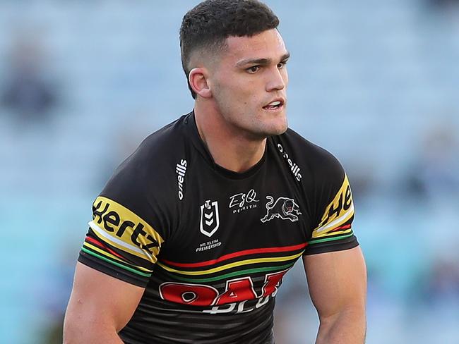 SYDNEY, AUSTRALIA - SEPTEMBER 26: Nathan Cleary of the Panthers looks to pass the ball during the round 20 NRL match between the Canterbury Bulldogs and the Penrith Panthers at ANZ Stadium on September 26, 2020 in Sydney, Australia. (Photo by Matt King/Getty Images)