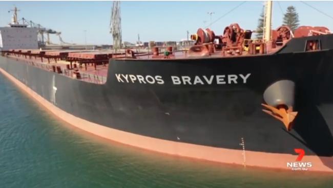 The Kypros Bravery, the 225m-long grain carrier that’s part of the Operation Lithgow drug investiation.