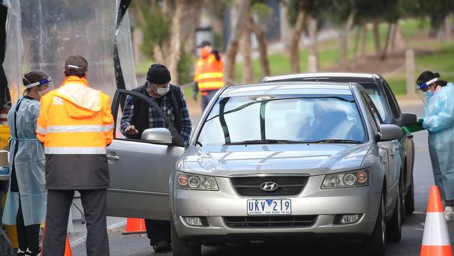 A COVID-19 testing drive-through site in the north-western suburb of Keilor. Picture: Ian Currie