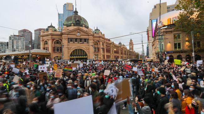 Crowds gather for the Black Lives Matter protest in Melbourne. Picture: Alex Coppel