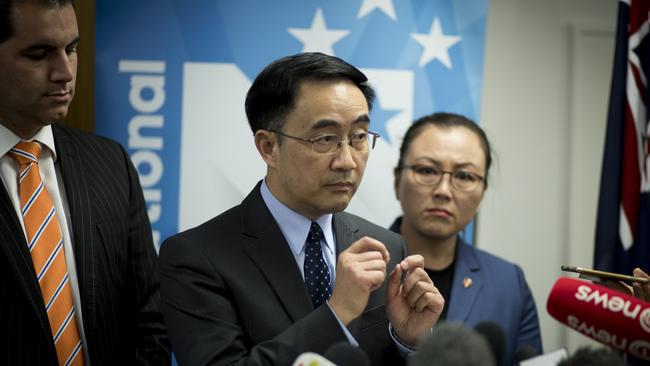 National Party list MP Dr Jian Yang faces the media in Auckland today. 