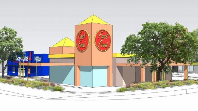 Artist impression of the proposed fast food restaurant on the corner of North East Rd.