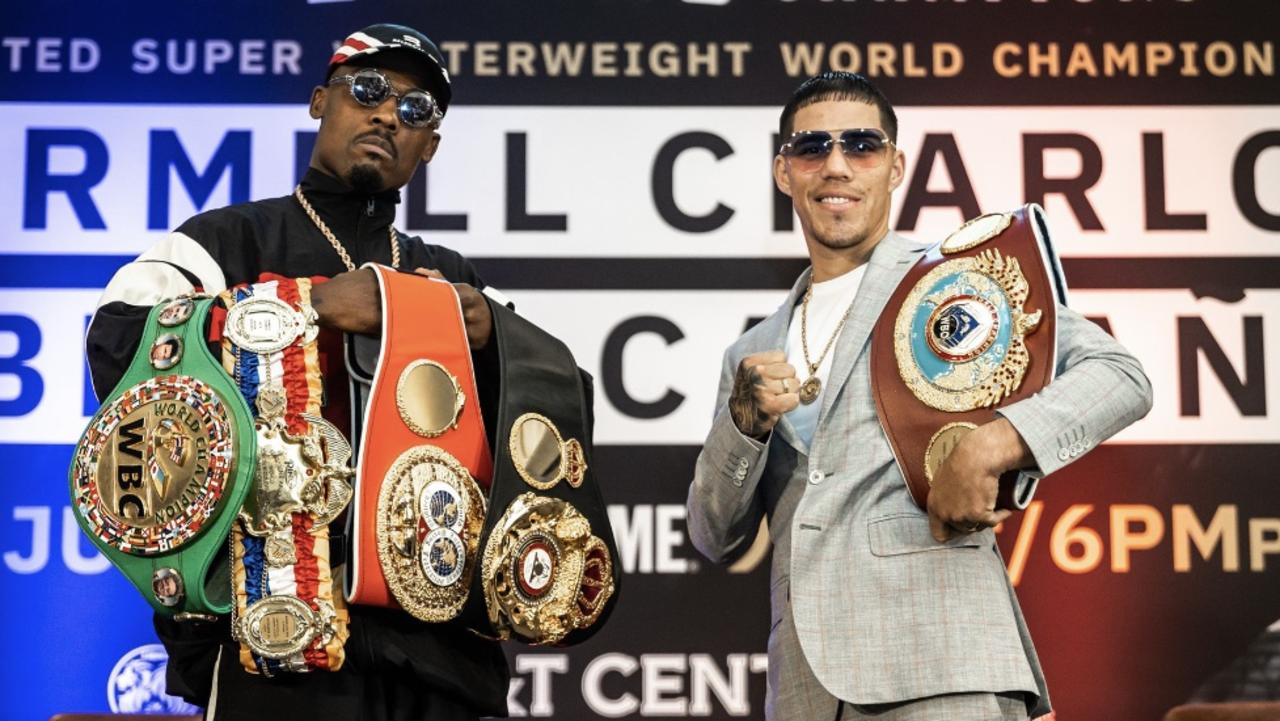 WBC, WBA and IBF super-welterweight champion Jermell Charlo (left) and WBO champion Brian Castano.