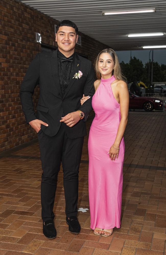 Keahn Tuakura and partner Indy Kelly at Toowoomba Grammar School formal at Rumours International, Wednesday, November 13, 2024. Picture: Kevin Farmer