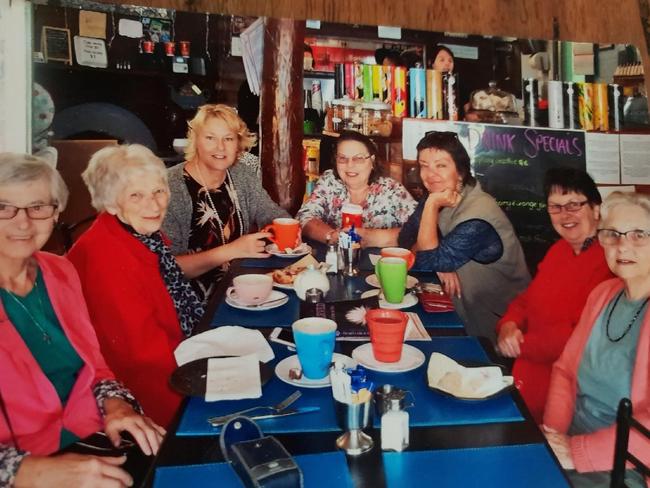 Ruth Ridley, 58, (back left in grey cardigan) with friends from the Anglican Church in Tumbarumba. Picture: Supplied