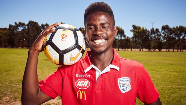 Exciting Adelaide United youngster Pacifique Niyongabire may push for game-time in the run-in to the A-League finals. Picture: AAP Image/Matt Loxton