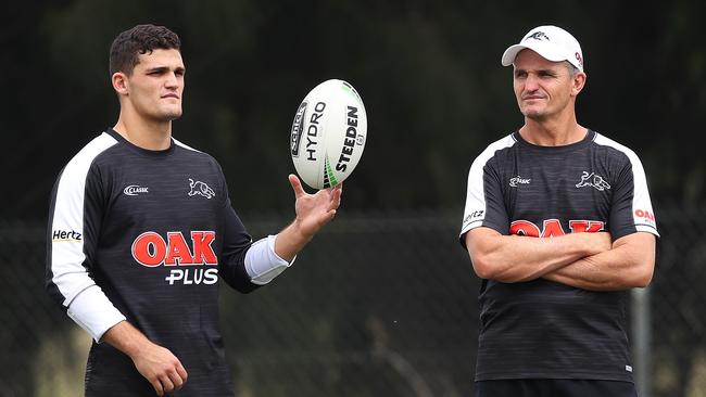 Like father, like son. As a playmaker Nathan Cleary will always have a close relationship with his coach. Picture: Phil Hillyard