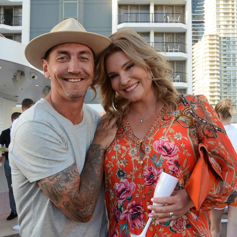 Mat Rogers and Chloe Maxwell at the opening of Cali Beach Club, Surfers Paradise. Picture: Regina King