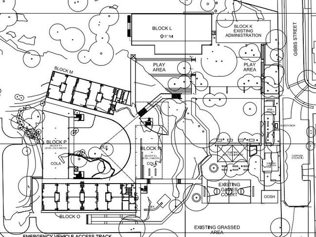 New plans show the P building which has been added so the M building did not encroach further into the bush.