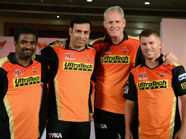 David Warner (R) has played for Moody (2R) at the Hyderabad Sunrisers. Pic: AFP