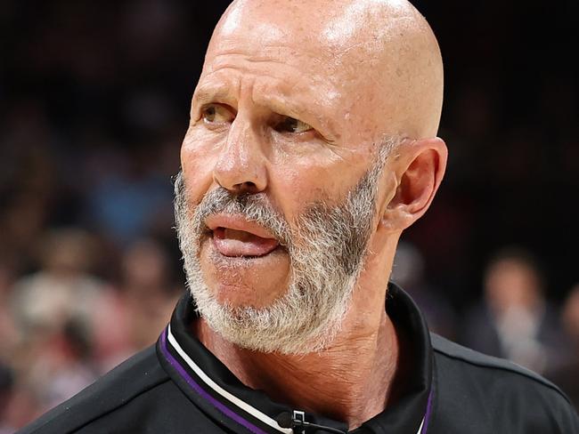 SYDNEY, AUSTRALIA - JANUARY 09: Kings coach Brian Goorjian looks on after his team lost by two points on the buzzer during the round 16 NBL match between Sydney Kings and Melbourne United at Qudos Bank Arena, on January 09, 2025, in Sydney, Australia. (Photo by Mark Evans/Getty Images)