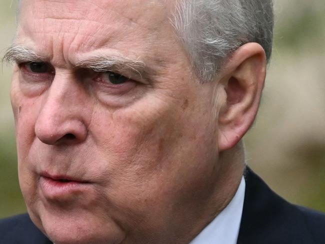 Britain's Prince Andrew, Duke of York reacts as he leaves St. George's Chapel, in Windsor Castle, after attending the Easter Mattins Service, on March 31, 2024. (Photo by JUSTIN TALLIS / AFP)