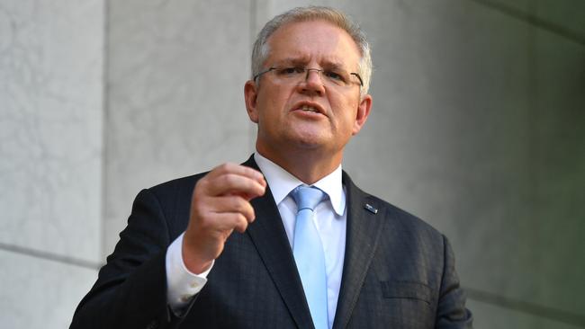 Prime Minister Scott Morrison announces the Federal Government’s $130 billion wage subsidy package at a press conference at Parliament House in Canberra on Monday, March 30, 2020. Picture: AAP Image/Mick Tsikas