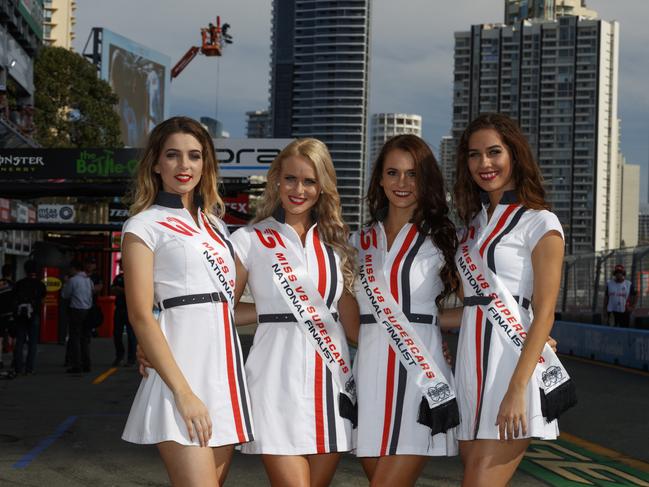 Miss Supercars contestants Ashley Izod, Stacey Simpson, Saeran Tanon and Billie Homuk during the Castrol Gold Coast 600, in Gold Coast, Australia, October 21, 2016.