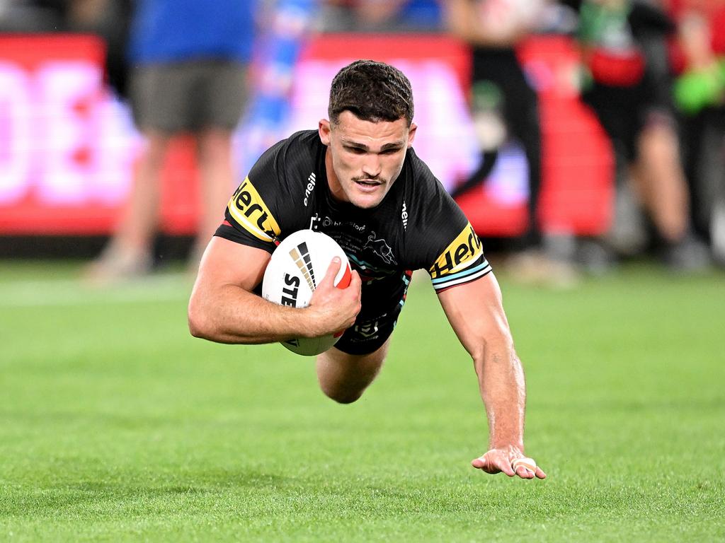Nathan Cleary breaking Bronco hearts in 2023. Picture: Bradley Kanaris/Getty Images