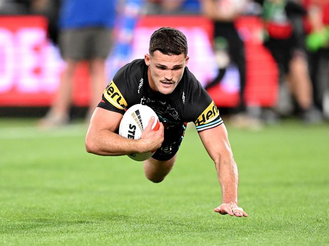Nathan Cleary breaking Bronco hearts in 2023. Picture: Bradley Kanaris/Getty Images