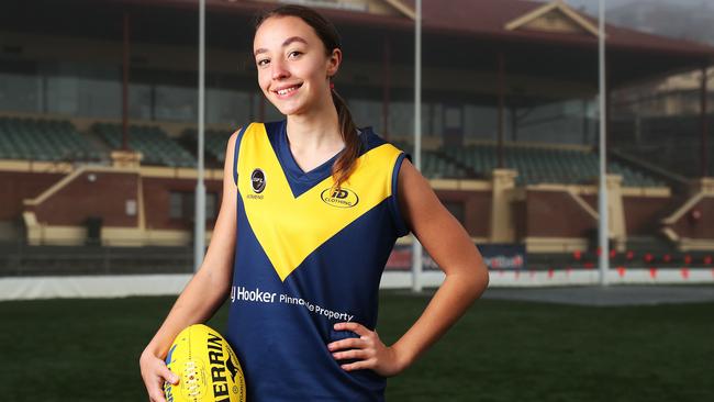 Perri King 17 who will play fro the SFLW in a representative football game ahead of the AFLW draft combine that she will also attend. Picture: Nikki Davis-Jones