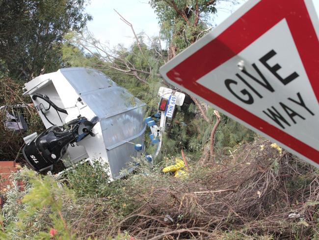 The scene of storm damage in Hines Street in O'Connor, Perth.