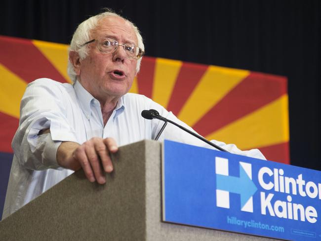 Once her rival Bernie Sanders is now firmly on team Clinton. Picture: Patrick Breen/The Arizona Republic via AP