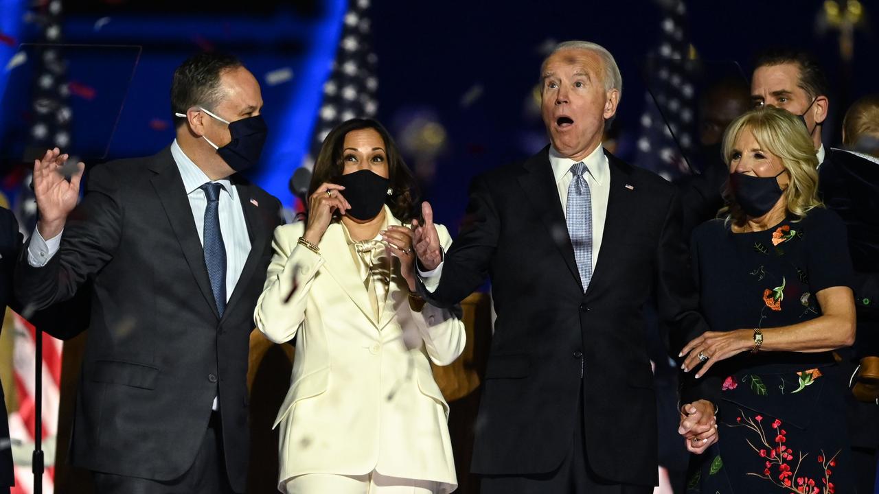 (L-R) Douglas Emhoff, Kamala Harris, Joe Biden and Jill Biden. Picture: Jim Watson/AFP