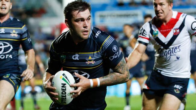 Cowboys Kyle Feldt during round 3 NRL match between the North Queensland Cowboys and Sydney Roosters at 1300 Smiles Stadium on Thursday, March 17, 2016. (AAP Image/Michael Chambers) NO ARCHIVING, EDITORIAL USE ONLY