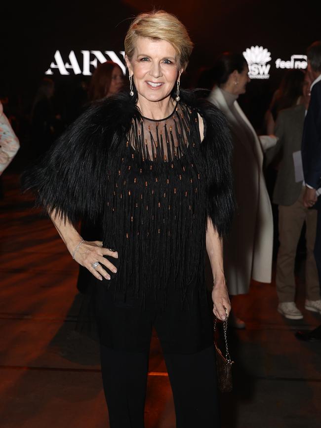 Julie Bishop attends the David Jones Indigenous Fashion Projects - Presented by Afterpay show during Afterpay Australian Fashion Week 2023. Picture: Getty