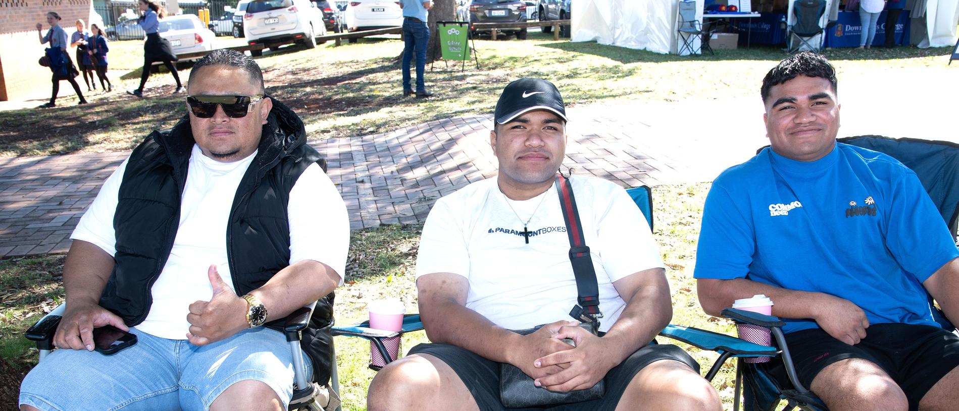 Sione Faingaanuku, John and Sefo Fahamokioa made the trip from Emerald for the game. Picture: Bev Lacey