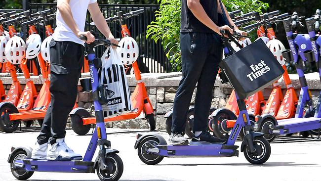 Queensland police issued dozens of fines during a crackdown on e-scooters in Brisbane’s CBD. File picture