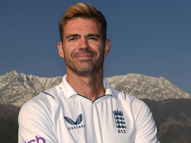 DHARAMSALA, INDIA - MARCH 09: James Anderson of England poses for a photograph after taking his 700th Test wicket in the 5th Test Match between India and England at Himachal Pradesh Cricket Association Stadium on March 09, 2024 in Dharamsala, India. (Photo by Philip Brown/Popperfoto/Popperfoto via Getty Images)