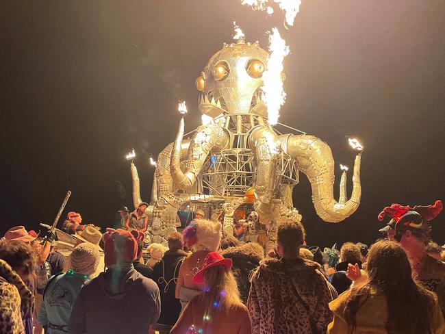 Attendees dance during the annual Burning Man Festival in the early morning of September 5. Picture: AFP