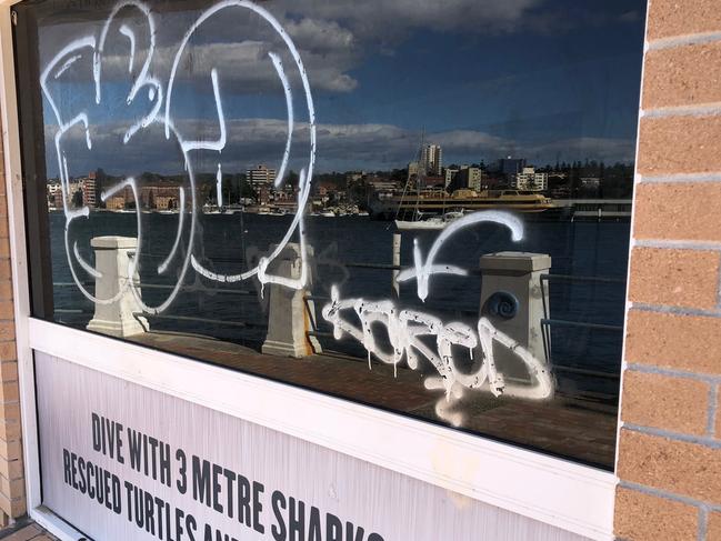 Vandalism on one of the doors of the aquarium. Picture: Jim O’Rourke