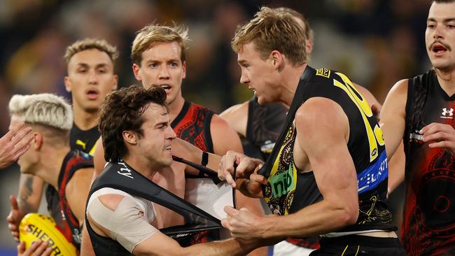 Andrew McGrath got stuck into Tom Lynch. Picture: Getty Images