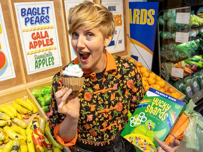 New York artist Robin Frohardt in her Plastic Bag Store at Rundle Mall. Picture: Tony Lewis