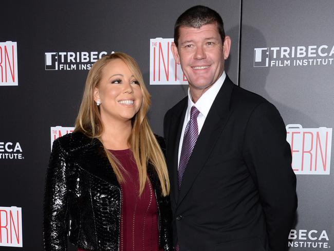 Mariah Carey, left, and James Packer attend the premiere of 