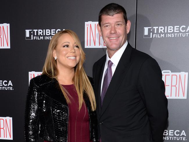 Mariah Carey, left, and James Packer attend the premiere of "The Intern" at the Ziegfeld Theatre.