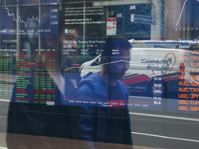 SYDNEY, AUSTRALIA  - Newswire Photos  AUGUST 07 2023: A general view of the digital boards at the ASX in Sydney as interest rates continue to rise.  Picture NCA Newswire/ Gaye Gerard