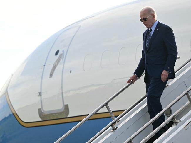 US President Joe Biden steps off Air Force before heading to Greenwich, Connecticut for a campaign fundraiser. Picture: AFP