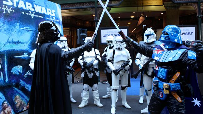 Mick Pylak dressed as Aussie Vader is often seen at Star wars events with other serious fans.