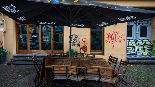 An empty restaurant terrace in Berlin on October 30, 2020, prior to a ‘semi-lockdown’ starting on November 2, which will see a closing of bars and restaurants in Germany. Picture: AFP