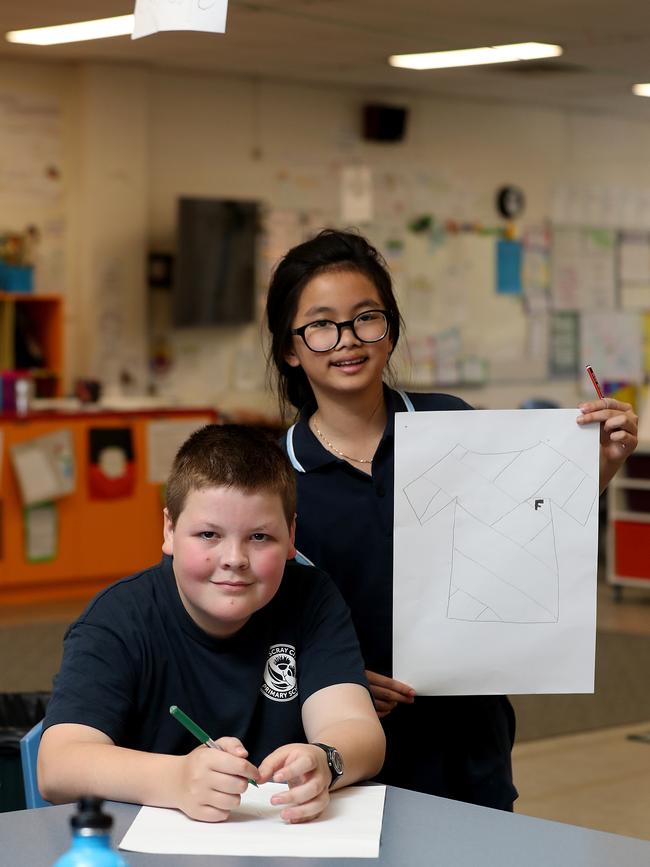 Footscray City Primary School students Will and Anh-Thu made sure the uniforms were made out of the comfiest material. Picture: Mark Dadswell