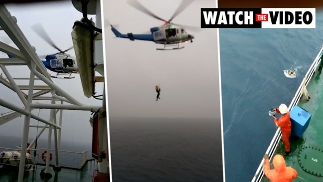 Torres Straight Rescue: First survivor released by the vessel and picked up by helicopter