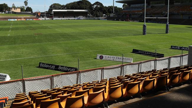 Empty stadiums, like Leichhardt Oval hosting Wests Tigers v Newcastle Knights, have put a huge dent in NRL finances. Picture: Brett Costello