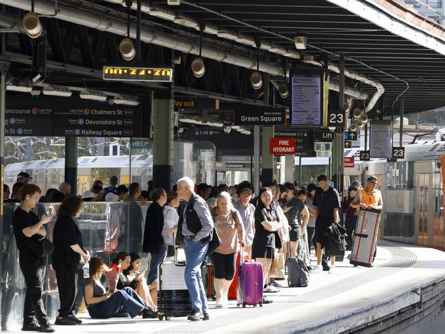 SYDNEY, AUSTRALIA - NewsWire Photos FEBRUARY 15, 2025: People pictured waiting for a train at Central Station.Picture: NewsWire / Damian Shaw