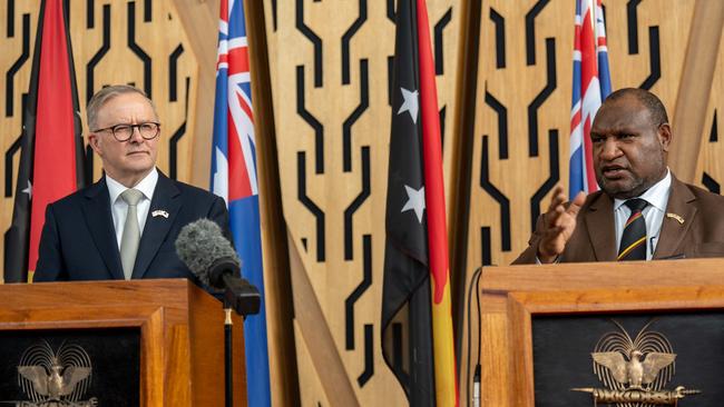 Australian Prime Minister Anthony Albanese holds a press conference with PNG Prime Minister Marape in Port Moresby this week. Picture: PMO via NCA NewsWire